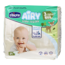 CHICCO AIRY ULTRA FIT&DRY DIAPERS SIZE 3 4-9KG 21 UNITS