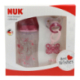 NUK BABY BOTTLE SET FC+0-6 M 300 ML+SILICONE HD DUMMY WITH CHAIN GIRL