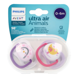 PHILIPS AVENT GIRL SILICONE PACIFIER 0-6 MONTHS 2 UNITS WITH ANIMALS