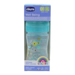 CHICCO WELL-BEING BLUE FEEDING BOTTLE SILICONE 0M+ 150ML
