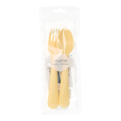 MUSHIE SILICONE BABY FORK AND SPOON SOFT DAFFODIL