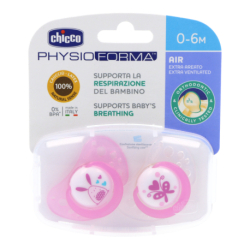 CHICCO PHYSIO AIR PINK RUBBER PACIFIER 0M+ 2 UNITS